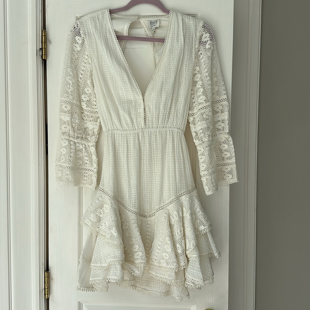 HEMANT & NANDITA white Lace Mini Dress